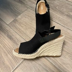 Black Toms Canvas Wedge Brand New